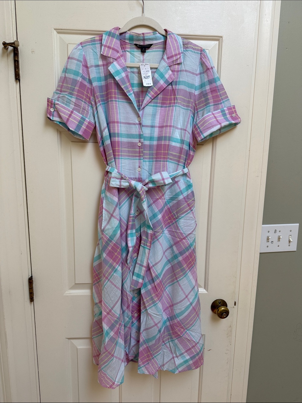 Brooks Brothers Pastel Plaid Button-Front Shirt Dress sz 12